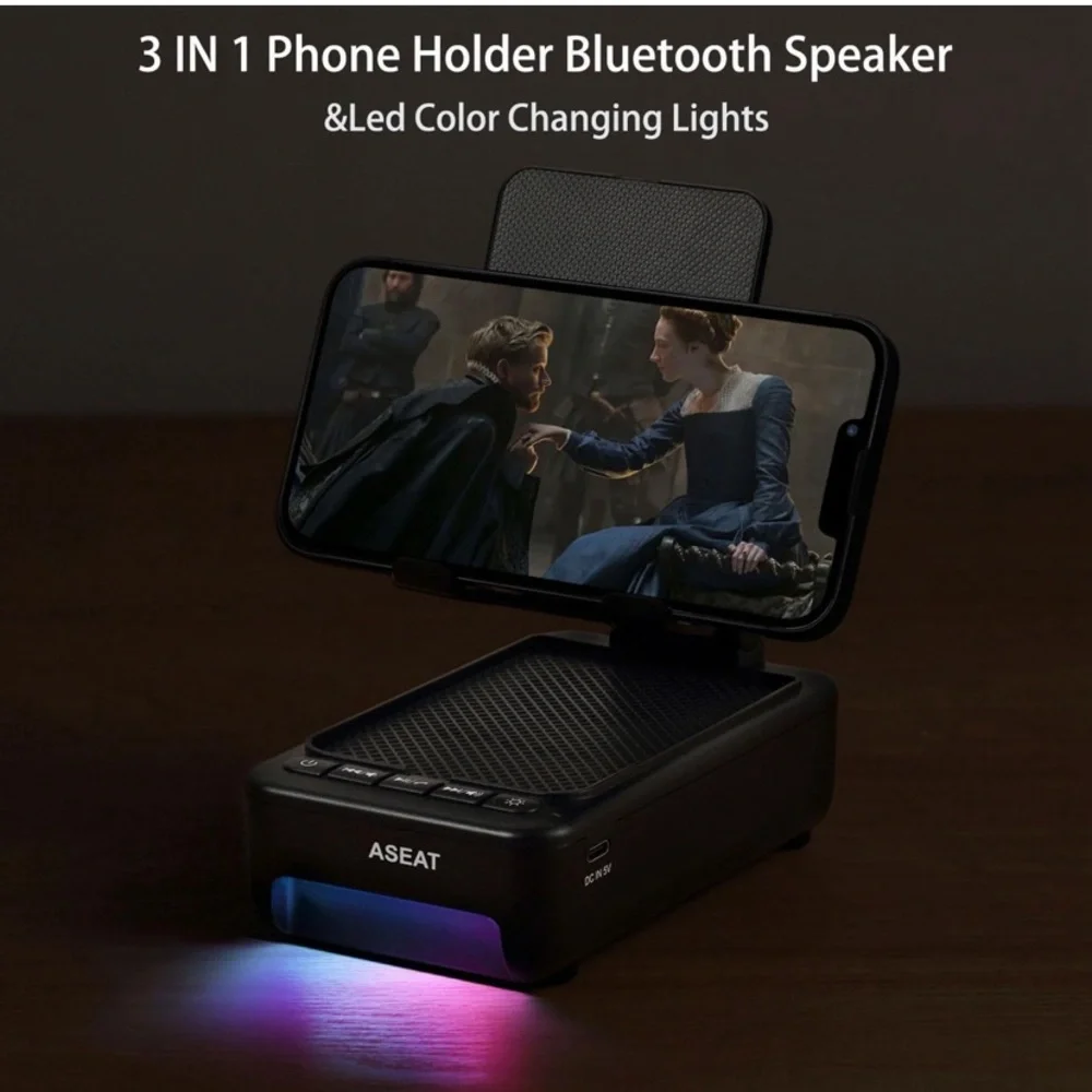Cell Phone Stand with Bluetooth Speaker&LED Color Changing Light